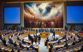 alt_text: Diskusi dinamis mengenai isu-isu global kontemporer dalam sebuah forum internasional.