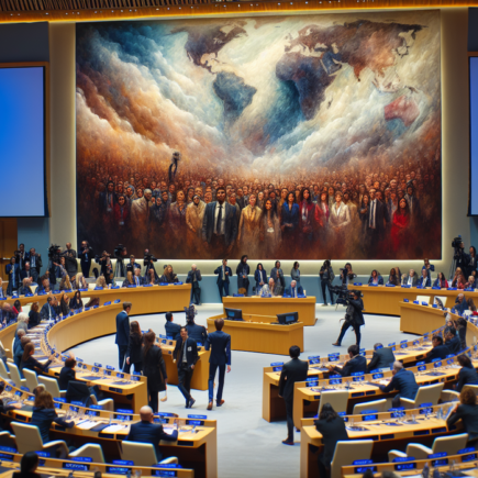 alt_text: Diskusi dinamis mengenai isu-isu global kontemporer dalam sebuah forum internasional.