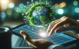 alt_text: Inovasi hijau dan teknologi cerdas membentuk masa depan berkelanjutan bumi.