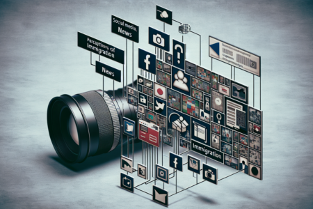 "alt_text": "Infografis hubungan media sosial, berita, dan persepsi terhadap imigrasi."
