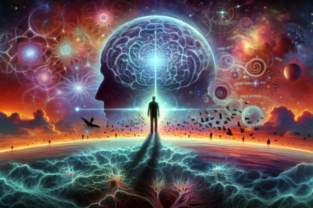 alt_text: Ilustrasi abstrak tentang kesadaran menjelang kematian, menampilkan cahaya dan bayangan.