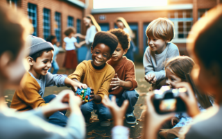 alt_text: Ilustrasi anak bermain, menunjukkan bagaimana permainan mengembangkan otak sosial mereka.