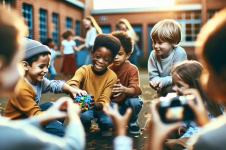 alt_text: Ilustrasi anak bermain, menunjukkan bagaimana permainan mengembangkan otak sosial mereka.