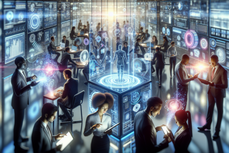 alt_text: Ilustrasi AI membentuk jembatan kepercayaan dengan manusia menggunakan simbol tangan berjabat.