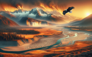 alt_text: Lanskap musim dingin kering di American West, menunjukkan dampak kekeringan pada ekosistem.