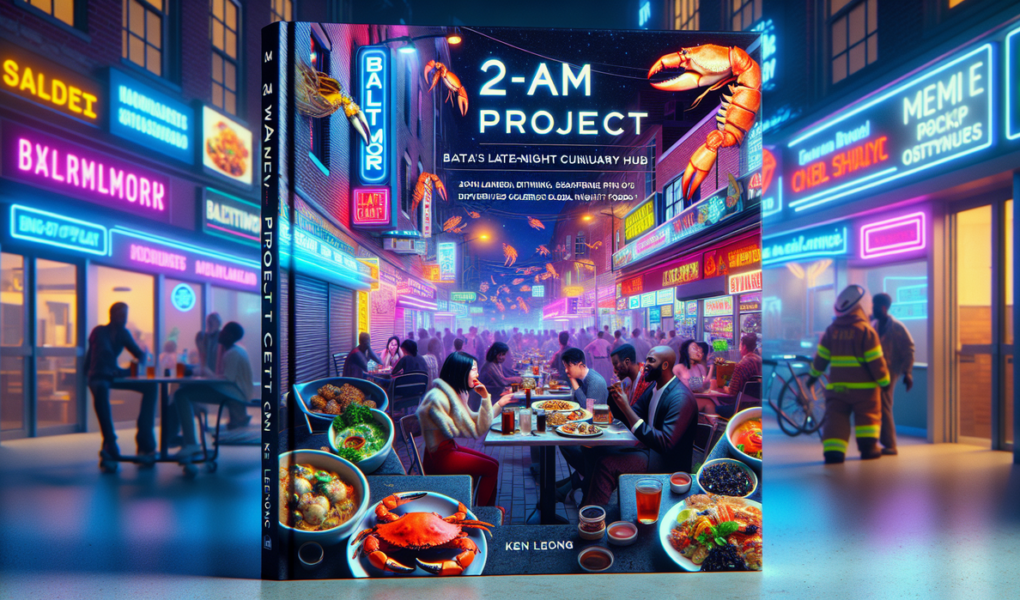 alt_text: Pemandangan malam di Baltimore, cahaya kota dan aktivitas santai di tengah keramaian.