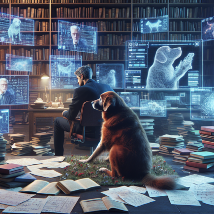 alt_text: Anjing sedang menunggu pembaruan software terkait vaksin AI di layar komputer.