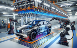 alt_text: Robot canggih mencetak komponen mobil, mengubah produksi di pabrik otomotif.