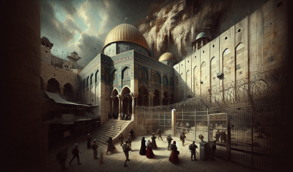 alt_text: Masjid Ibrahimi dengan nuansa damai, simbol penghapusan batas dan harmoni antar budaya.