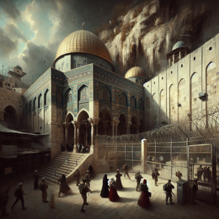 alt_text: Masjid Ibrahimi dengan nuansa damai, simbol penghapusan batas dan harmoni antar budaya.