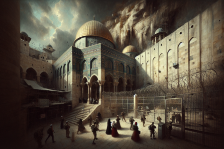 alt_text: Masjid Ibrahimi dengan nuansa damai, simbol penghapusan batas dan harmoni antar budaya.