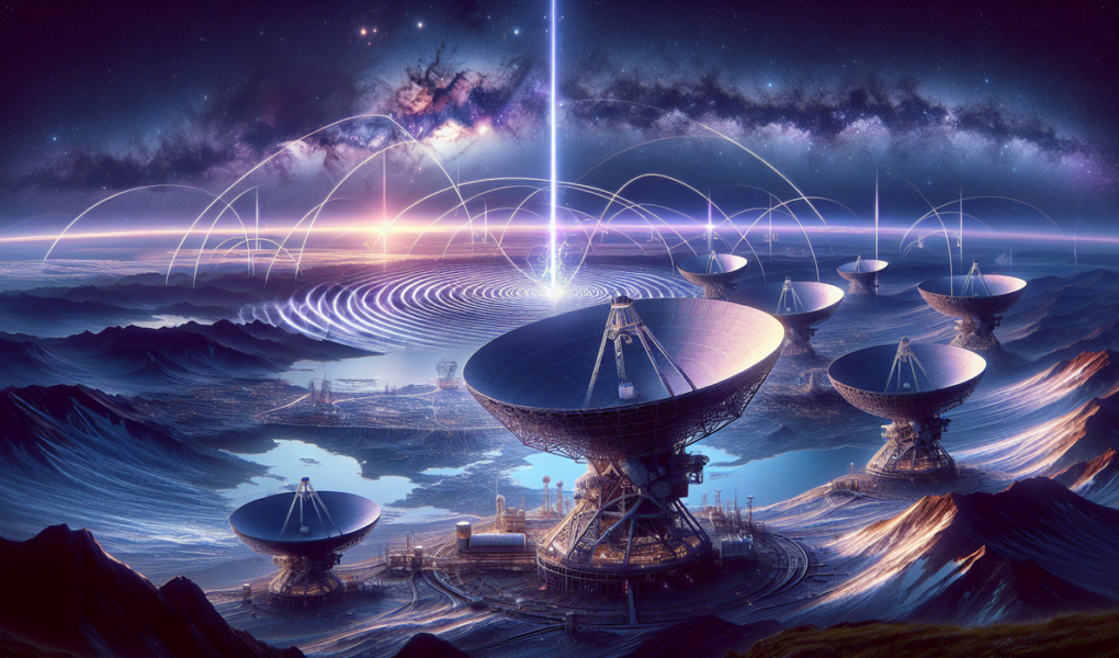 alt_text: Antena besar berkomunikasi dengan pesawat luar angkasa di stasiun Deep Space Network.