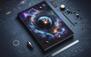 alt_text: "Pemandangan perjalanan kosmis di alam semesta dengan nuansa halus dan teratur."