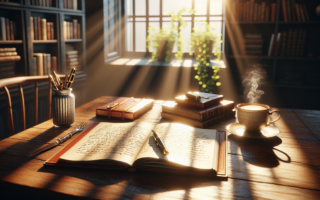 "alt_text": "Konsep minimalis: ponsel di atas meja dengan kertas catatan psikologi, latar rumah simpel."