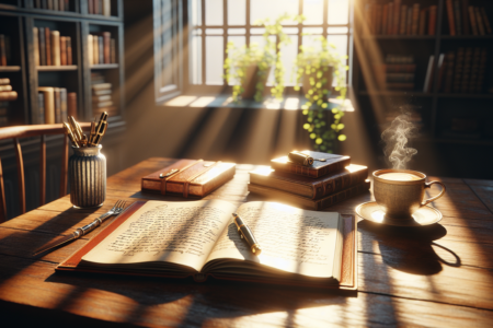 "alt_text": "Konsep minimalis: ponsel di atas meja dengan kertas catatan psikologi, latar rumah simpel."