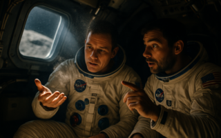 alt_text: Astronaut Apollo mencium aroma debu bulan di dalam kabin, menciptakan suasana yang penuh misteri.