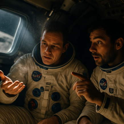 alt_text: Astronaut Apollo mencium aroma debu bulan di dalam kabin, menciptakan suasana yang penuh misteri.