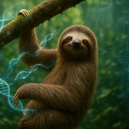 alt_text: Sloth di pohon, lambat bergerak, kulkas, simbol metabolisme rendah, energi minimal.