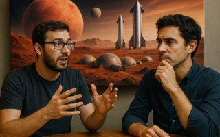 "alt_text": "Muadzin di permukaan Mars, menyeru umat manusia untuk bersatu di luar bumi."