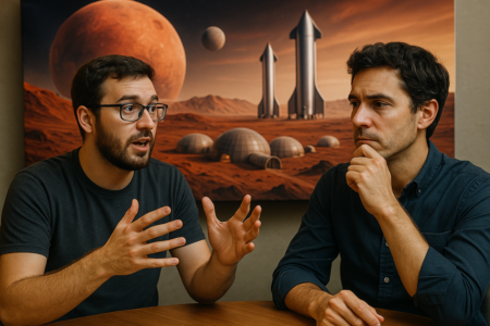 "alt_text": "Muadzin di permukaan Mars, menyeru umat manusia untuk bersatu di luar bumi."