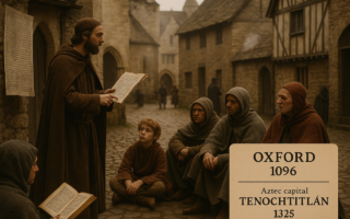 alt_text: Duel sejarah: arsitektur Oxford klasik versus desain Aztec kuno, menantang waktu.