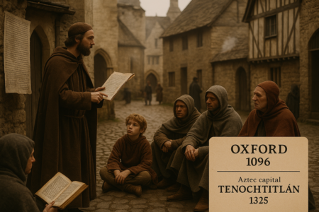 alt_text: Duel sejarah: arsitektur Oxford klasik versus desain Aztec kuno, menantang waktu.