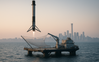 alt_text: Roket Falcon 9 meluncur di atas Laut China, menandai era baru dalam eksplorasi luar angkasa.