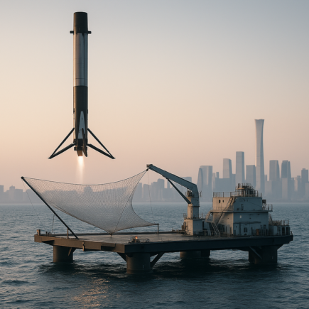 alt_text: Roket Falcon 9 meluncur di atas Laut China, menandai era baru dalam eksplorasi luar angkasa.