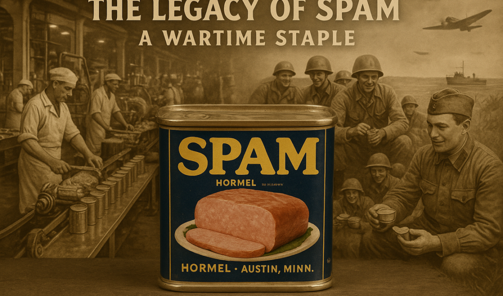 #alt_text Ilustrasi kaleng Spam menggambarkan ketegangan perang dan media di era industri makanan.